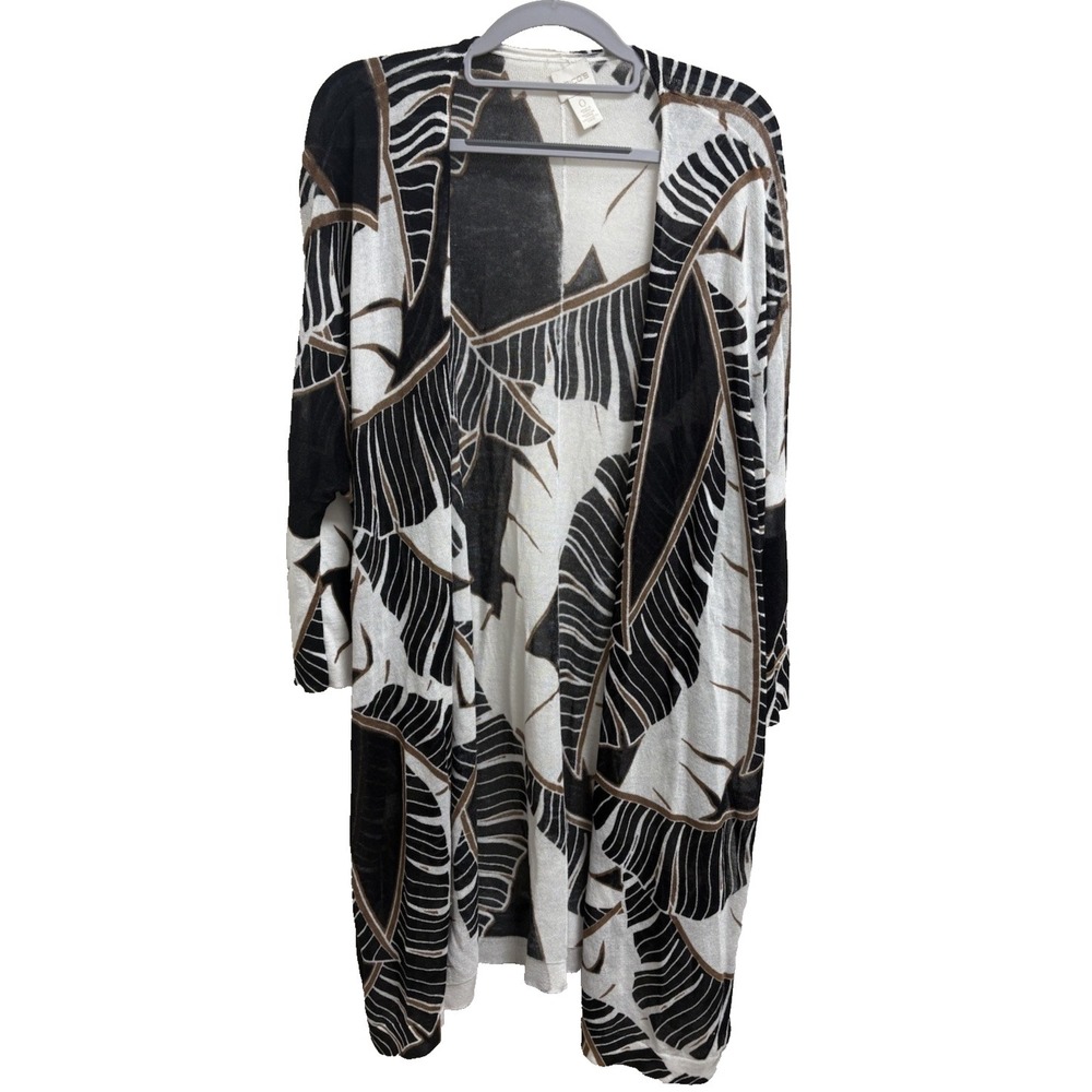 Chicos Palm Leaf Kimono Cardigan Boho Tropical Open Front Duster Small